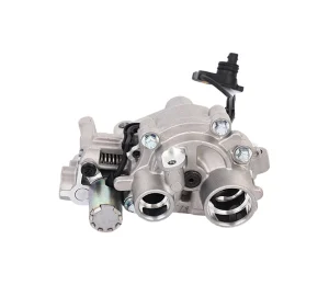 Front view of LR098386 oil pump for Land Rover AJ133 5.0L and AJ126 3.0L engines, high-precision aftermarket replacement with solenoid.