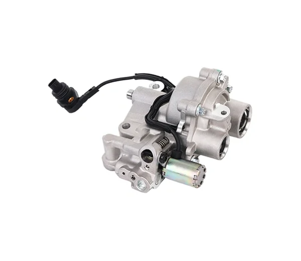 Angled shot of LR098386 engine oil pump showing mounting points, interchangeable with AJ813913 and C2Z29995 for Jaguar Land Rover models.