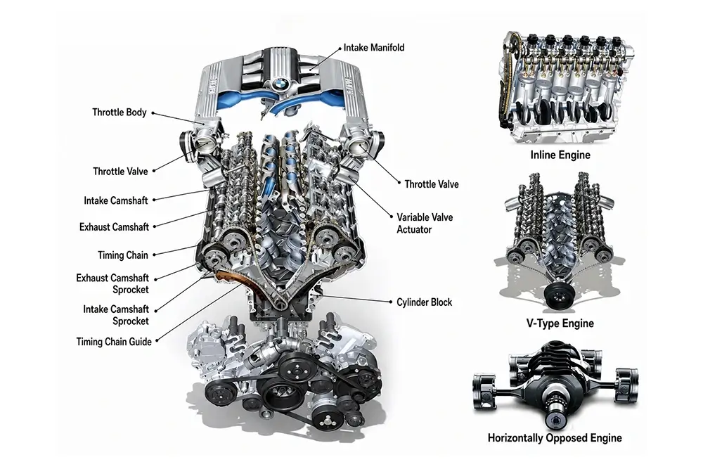 Intake vs Exhaust Camshaft: How B2B Buyers Confirm Position, Engine Code and OE Reference 3 V-engine camshaft position diagram showing Bank 1, Bank 2, intake and exhaust camshaft locations
