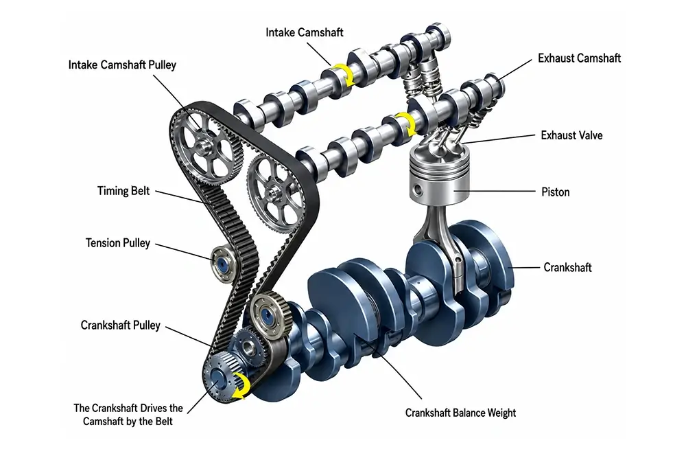 Intake vs Exhaust Camshaft: How B2B Buyers Confirm Position, Engine Code and OE Reference 2 Engine cylinder head diagram showing the intake camshaft, exhaust camshaft, intake valves and exhaust valves