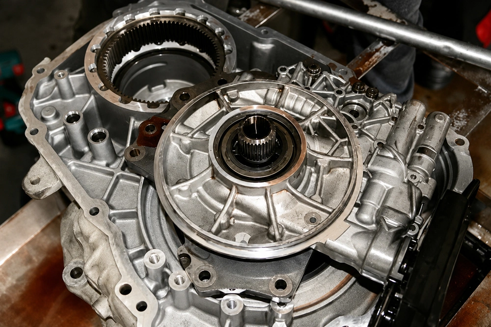 worn engine oil pump component and oil contamination signs