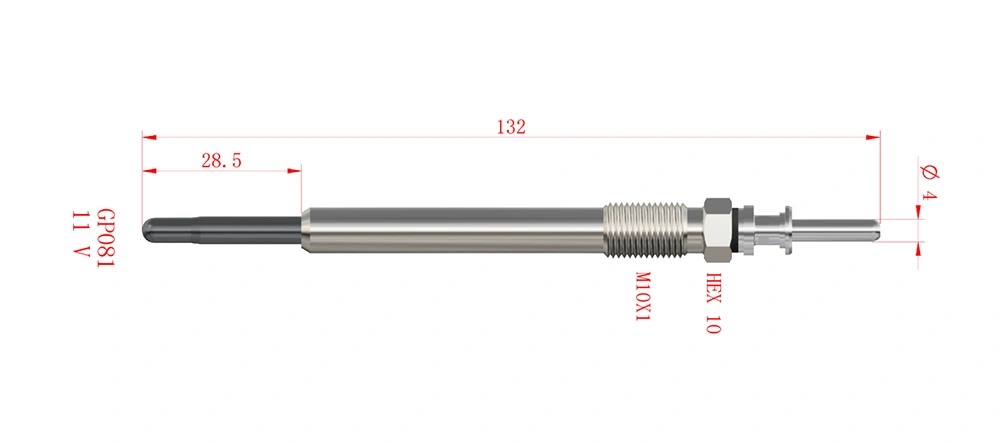 N10579802 glow plug dimensional drawing showing overall length, installation depth, M8 × 1 thread and terminal