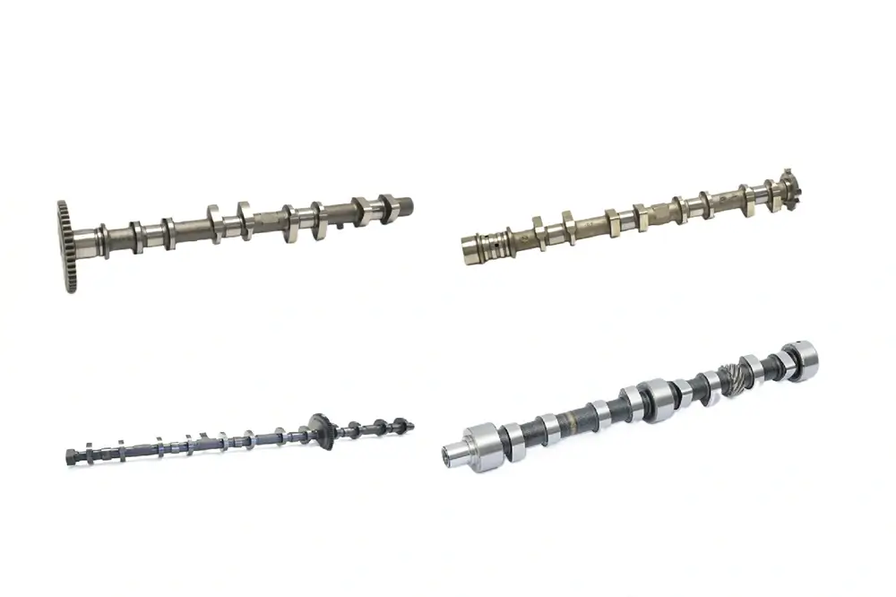 Camshaft blanks showing ductile cast iron, chilled cast iron and different integral camshaft forms
