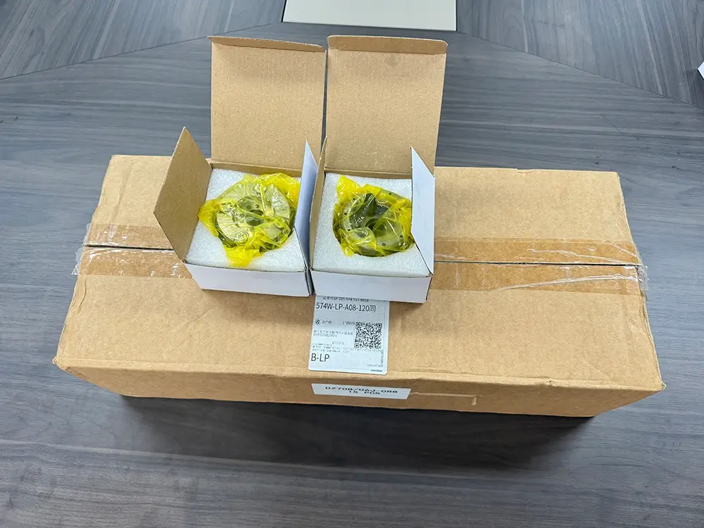 Camshaft phasers in protective packaging during incoming goods inspection