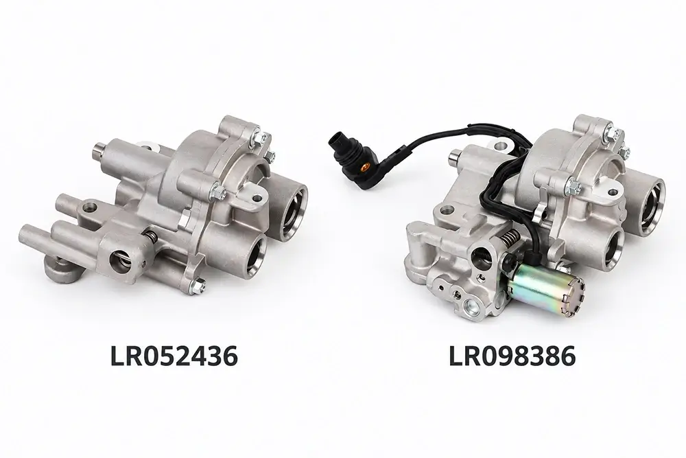 LR052436 and LR098386 Jaguar Land Rover oil pumps shown side by side for visual comparison
